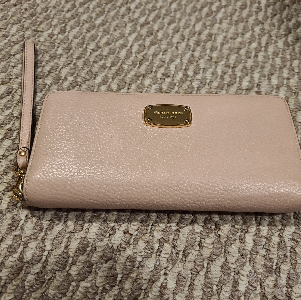 Blush pink zip around michael kors wallet